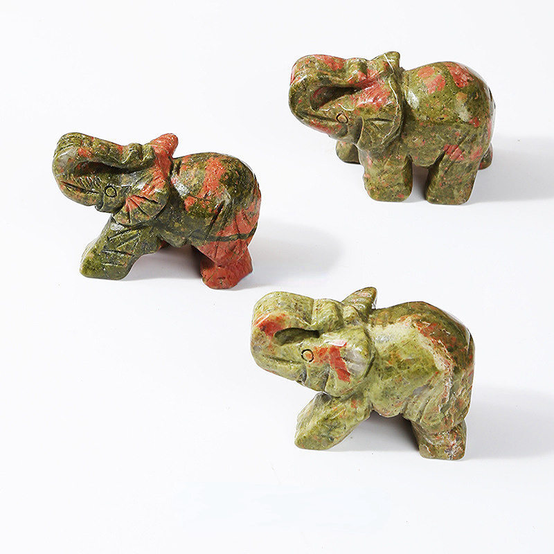 Natural Quartz Crystal Skull Carved Elephant Healing Gemstone Animal Sculpture