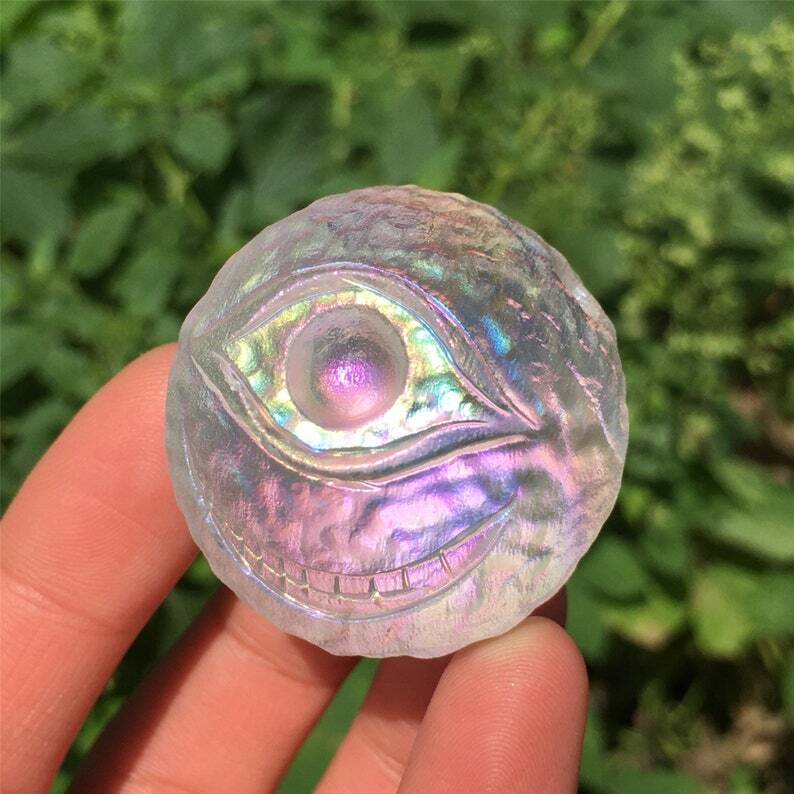 1PC Titanium Rainbow Melting stone ball Quartz  Mysterious Eyeball Reiki Heal
