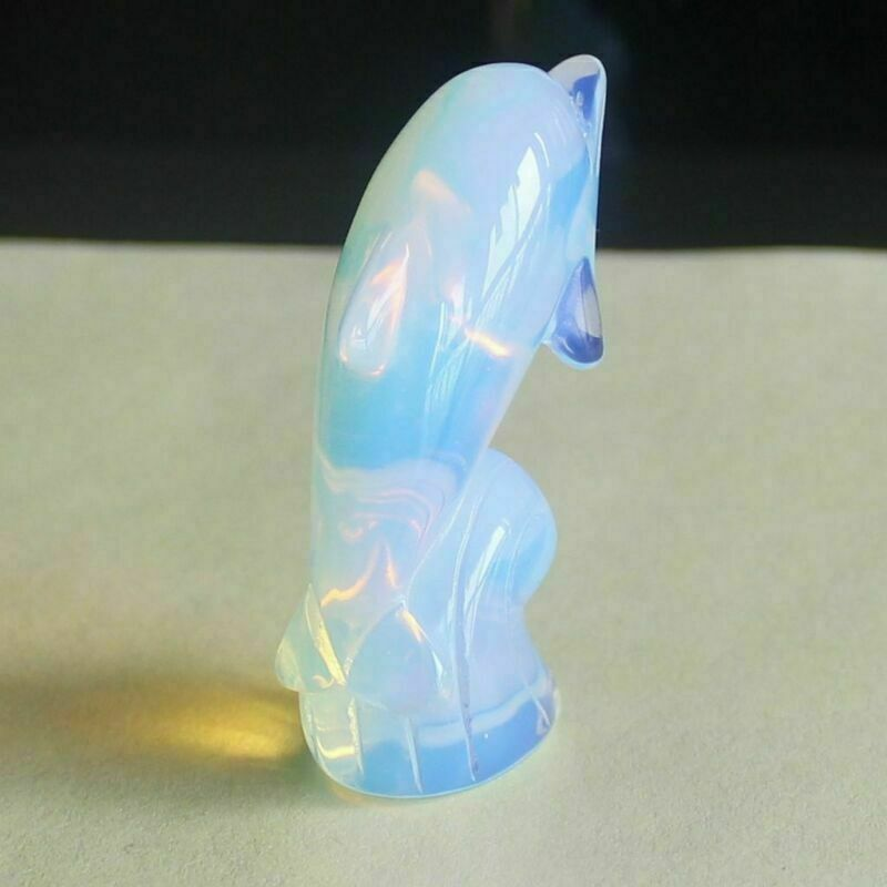 2'' Carved mixed gemstone crystal rose quartz opalite dolphin animal figurine