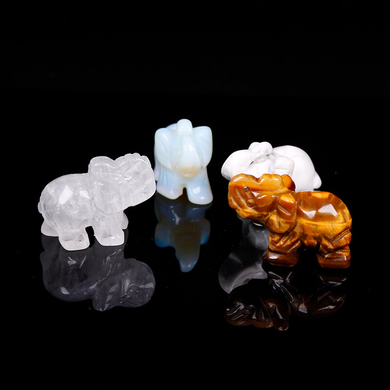 Natural Quartz Crystal Skull Carved Elephant Healing Gemstone Animal Sculpture
