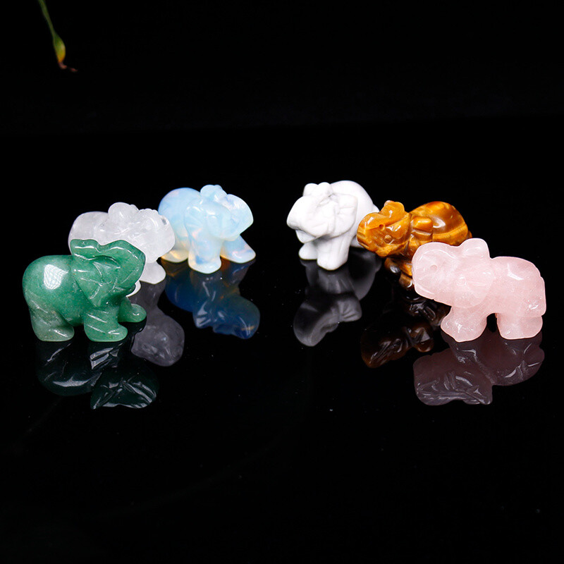 Natural Quartz Crystal Skull Carved Elephant Healing Gemstone Animal Sculpture