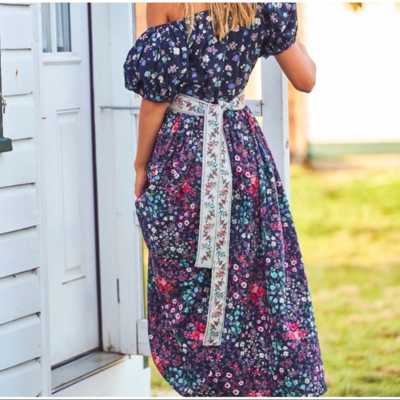 NWT LoveShackFancy Lais Floral Mixed Pattern Puff Sleeve Maxi Dress & Bow Size 4