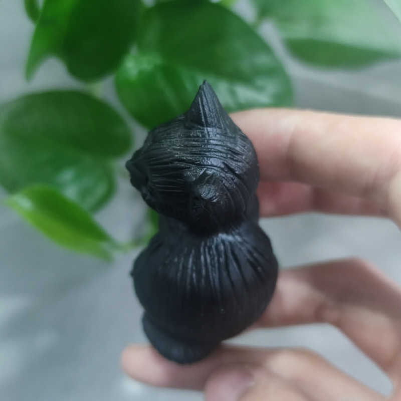 2.2'' Natural Crystal Cat Obsidian Hand Carving Animal Cat Figurine Sculpture