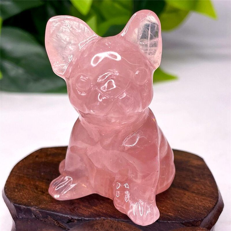 Natural Quartz Crystal Carved Rough Stone French Bulldog Healing Animal Decor