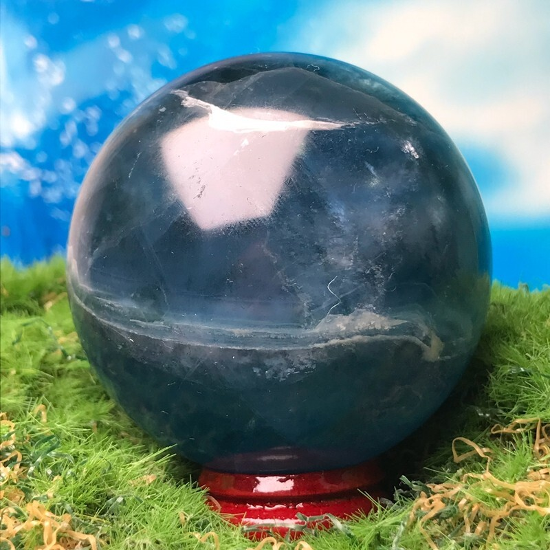 274GNatural Blue Fluororite Quartz Crystal Ball Polished Mineral Repair