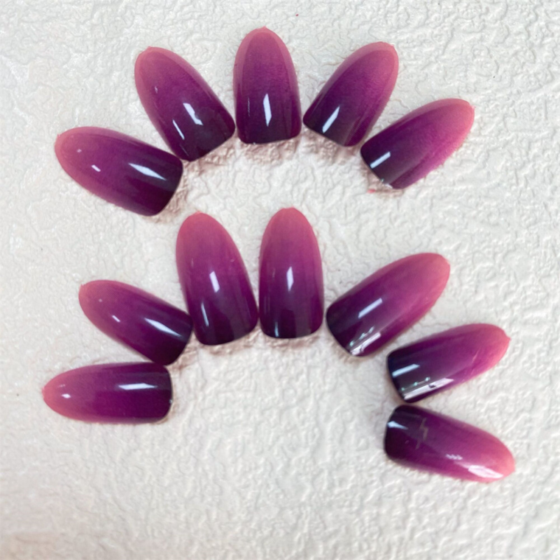 Purple Black Gradient False Nail Almond Short Press on Nails for Nail Art 24pcs