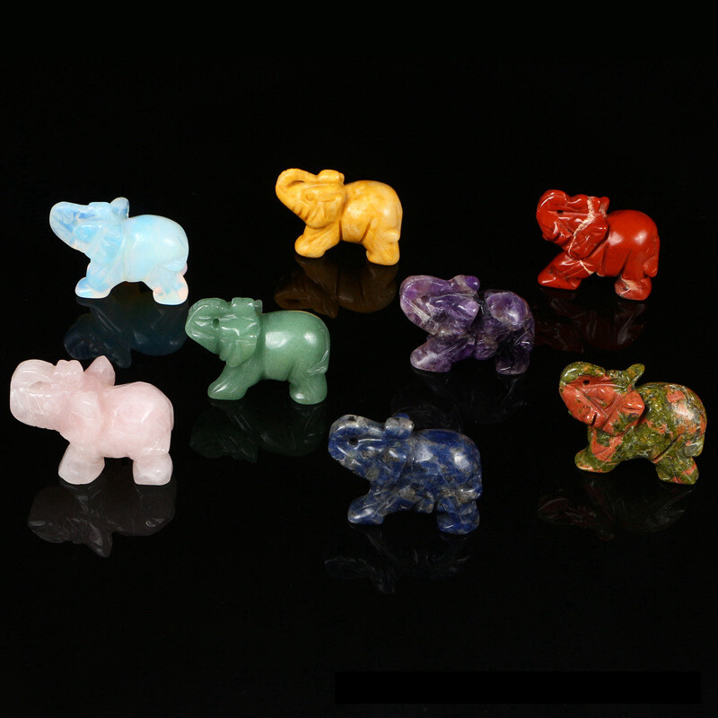 Natural Quartz Crystal Skull Carved Elephant Healing Gemstone Animal Sculpture