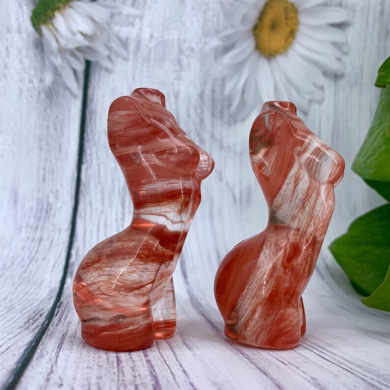 1PC Red Melting Stone Goddess Crystal Carved Reiki Heal Collection Heal gift
