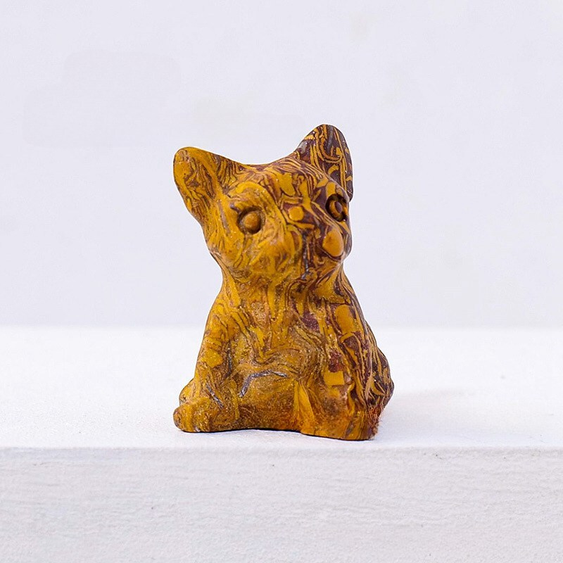 Natural Quartz Crystal Carved Rough Stone French Bulldog Healing Animal Decor