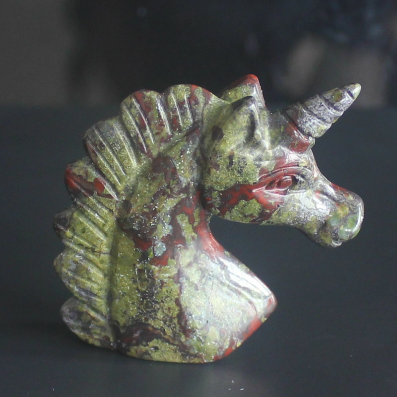 HLbshi Hand Carved Mixed Gemstone quartz crystal Unicorn animal Figurine Carving