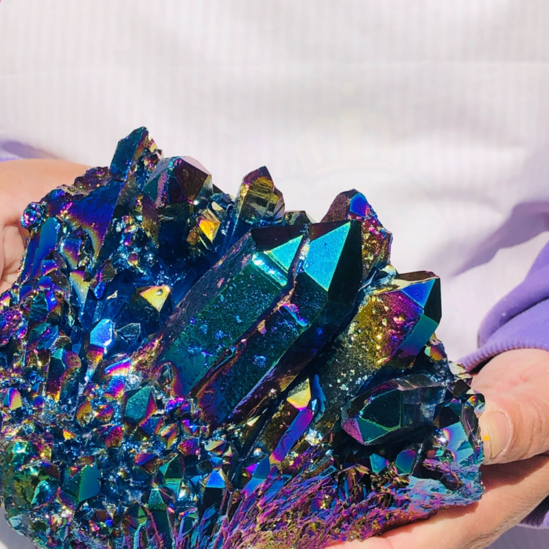 3.58LB Color Flame Aura Electroplate Quartz Crystal Specimen Healing point 453