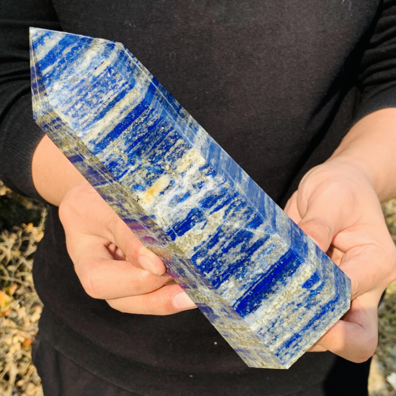 3.49LB Natural lapis lazuli Quartz Crystal Obelisk Wand Point Healing Stone