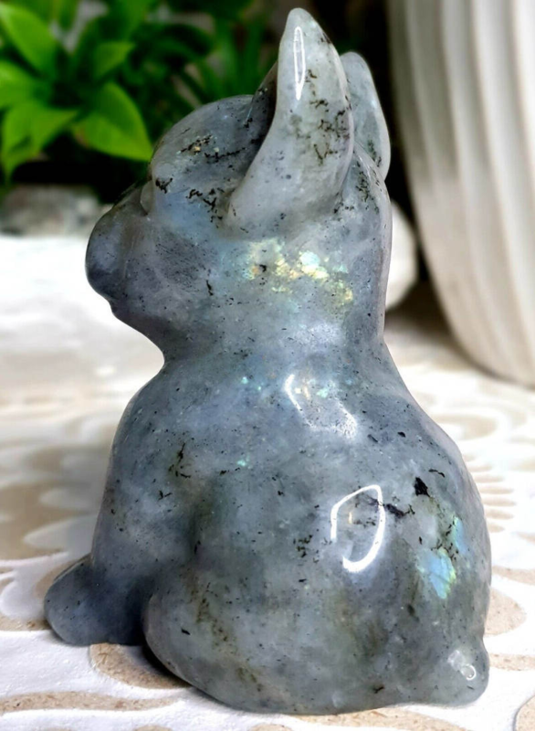 Natural Quartz Crystal Carved Rough Stone French Bulldog Healing Animal Decor