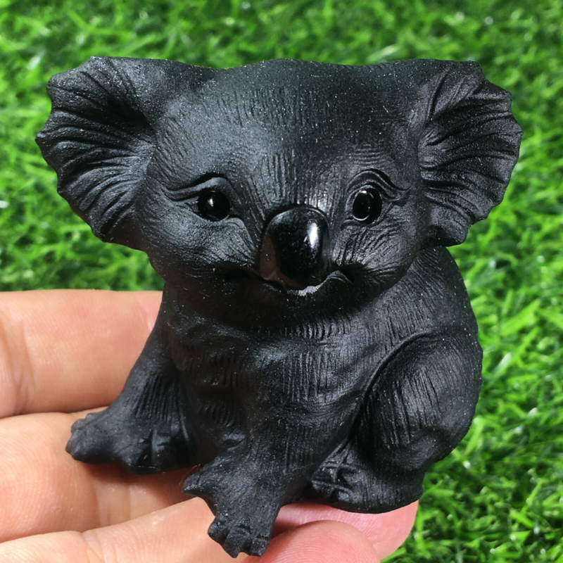 2.3“ Natural Hand Carved Quartz Crystal Obsidian Skull Reiki koala 1PC