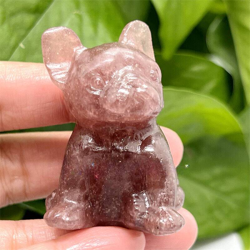 3cm Natural Quartz Crystal Carved Rough Stone French Bulldog Energy Animal Decor