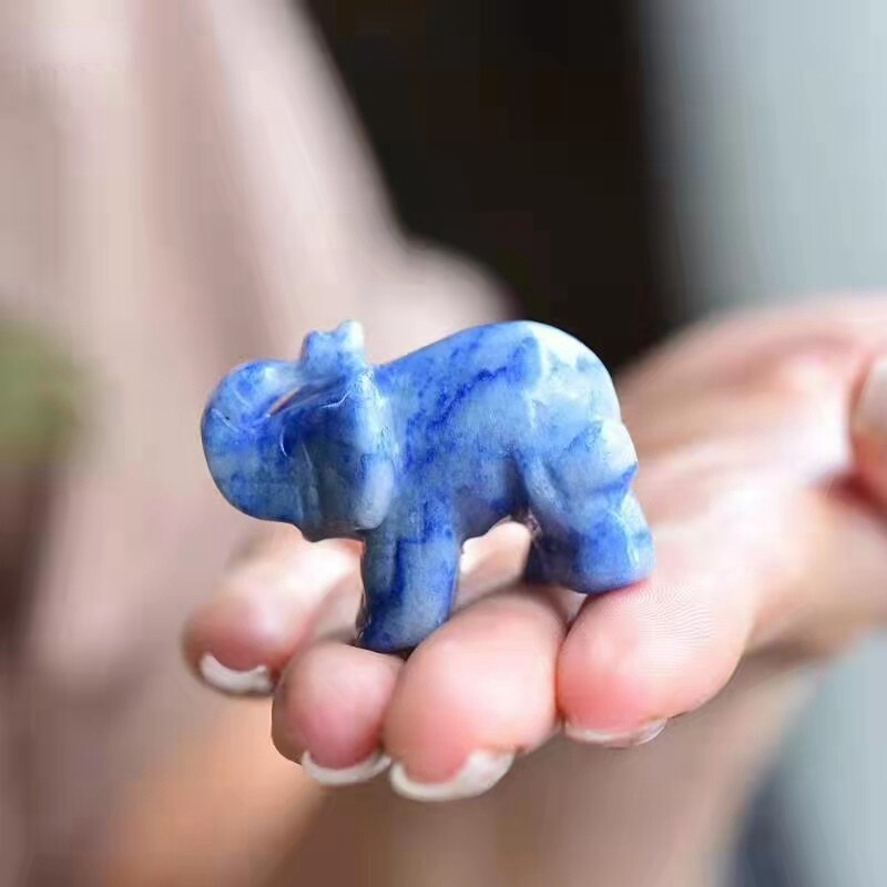 Natural Quartz Crystal Skull Carved Elephant Healing Gemstone Animal Sculpture