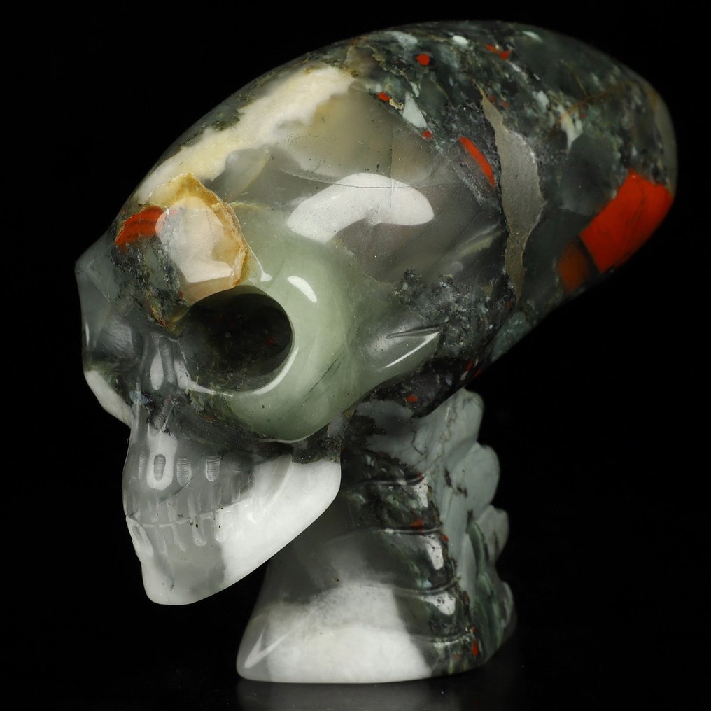MEXICO blood jasper skull living eyes Voodoo Carving- 350 g