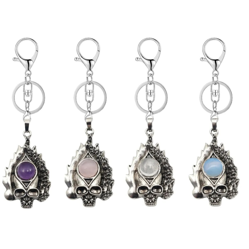 3P Fashion Gothic Skull Keychain Silver Skeleton Stone Pendant Keyring Jewelry