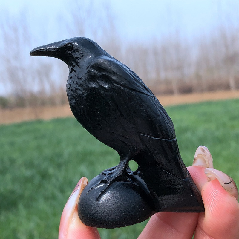 Natural obsidian crystal hand carved Raven skull Quartz reiki Decoration 1pc