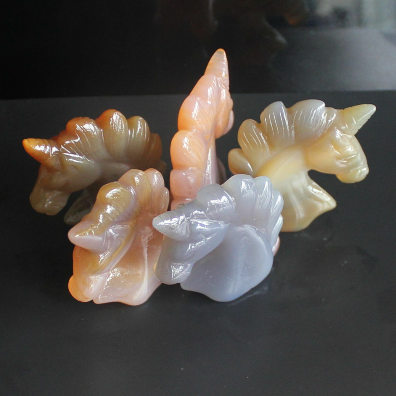 HLbshi Hand Carved Mixed Gemstone quartz crystal Unicorn animal Figurine Carving