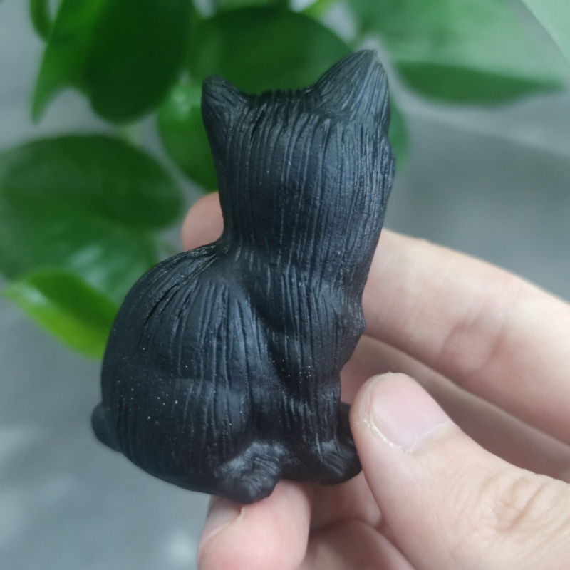 2.2'' Natural Crystal Cat Obsidian Hand Carving Animal Cat Figurine Sculpture