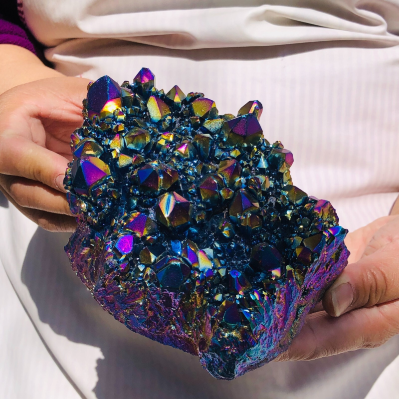 2.31LB Color Flame Aura Electroplate Quartz Crystal Specimen Healing point 477