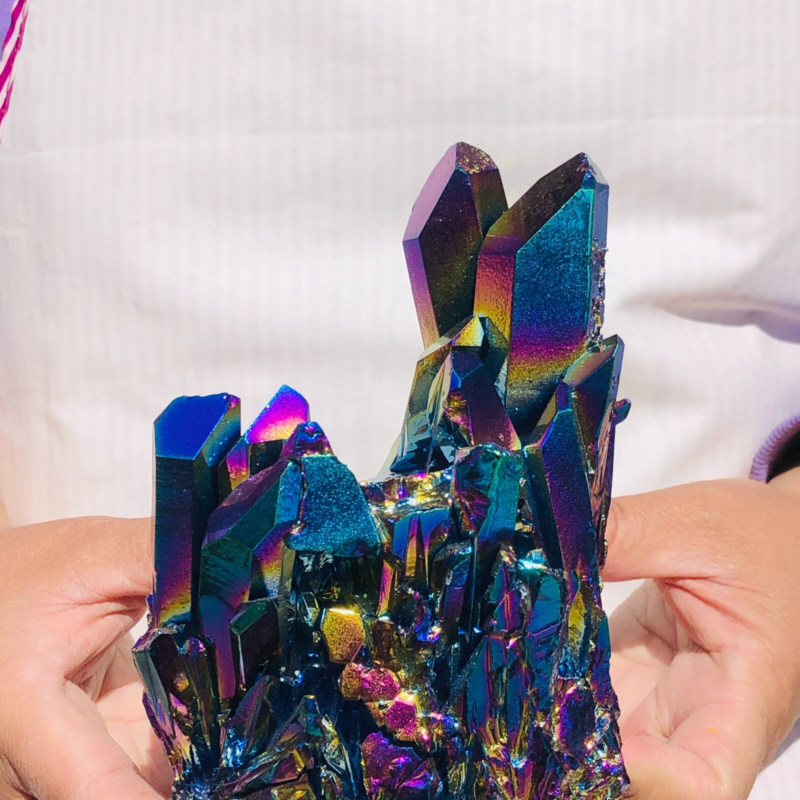 3.1LB Color Flame Aura Electroplate Quartz Crystal Specimen Healing point 452