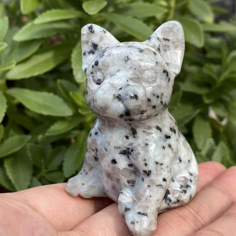 3cm Natural Quartz Crystal Carved Rough Stone French Bulldog Energy Animal Decor