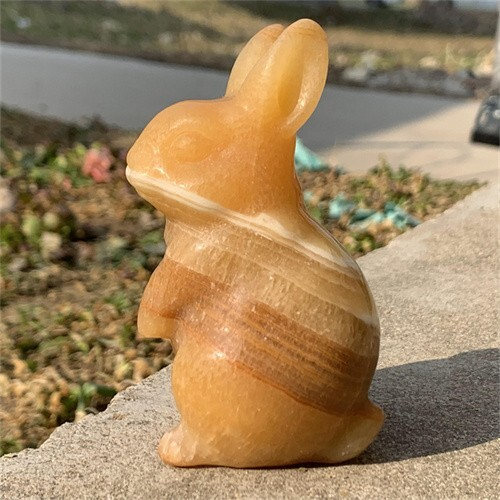 300g Natural Carved Geodes stone Rabbit Figurines Reiki Quartz Crystal Skull Dec