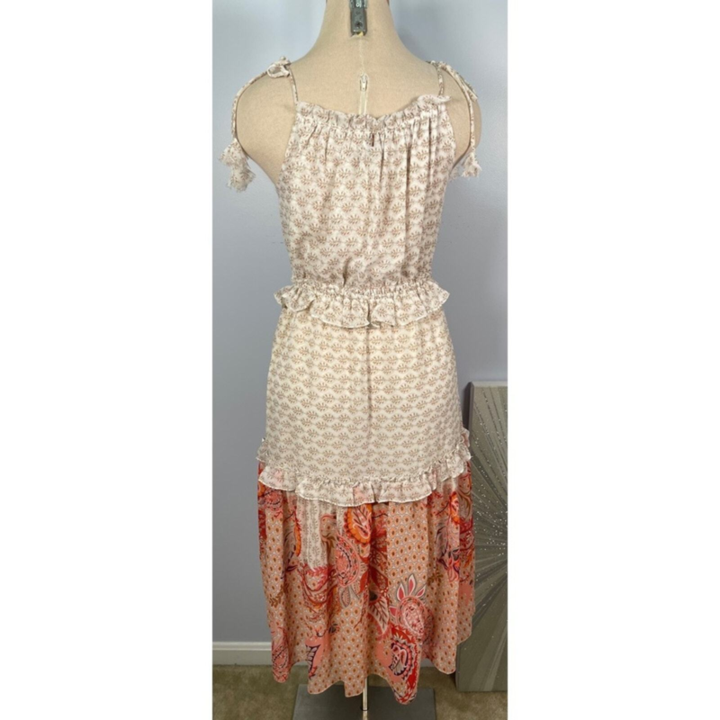 NWT MISA Los Angeles Floral Paisley Dionica Ruffle Trim Tiered Midi Dress Sz M