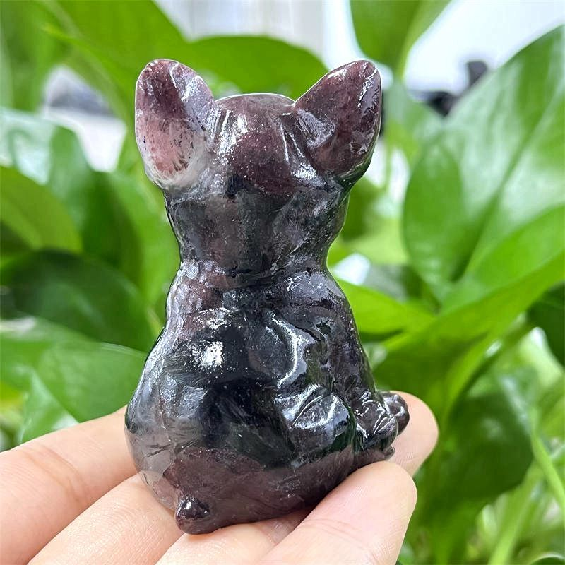 Natural Quartz Crystal Carved Rough Stone French Bulldog Healing Animal Decor