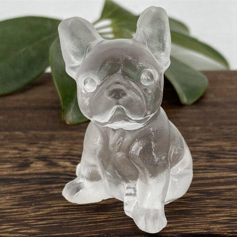 Natural Quartz Crystal Carved Rough Stone French Bulldog Healing Animal Decor