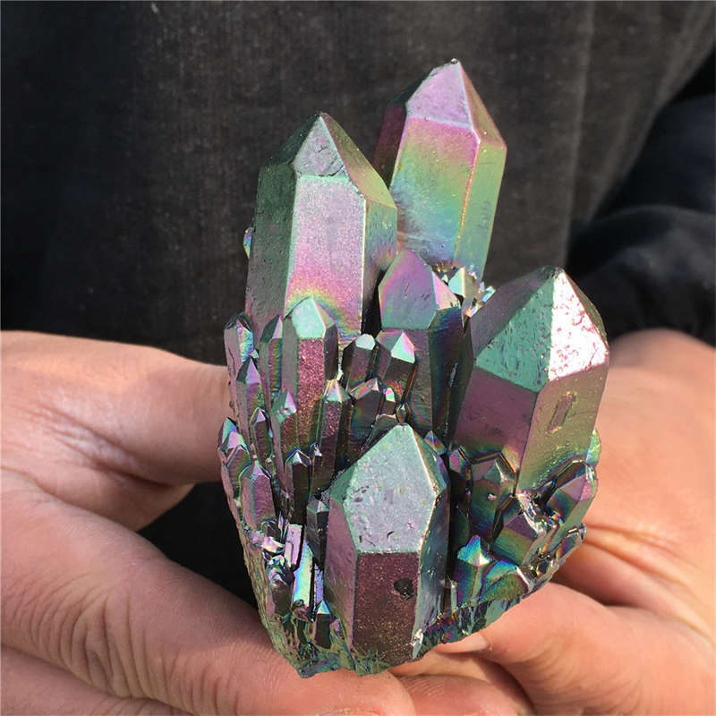 210g Electroplate Rainbow cluster quartz crystal mineral specimen reiki healing