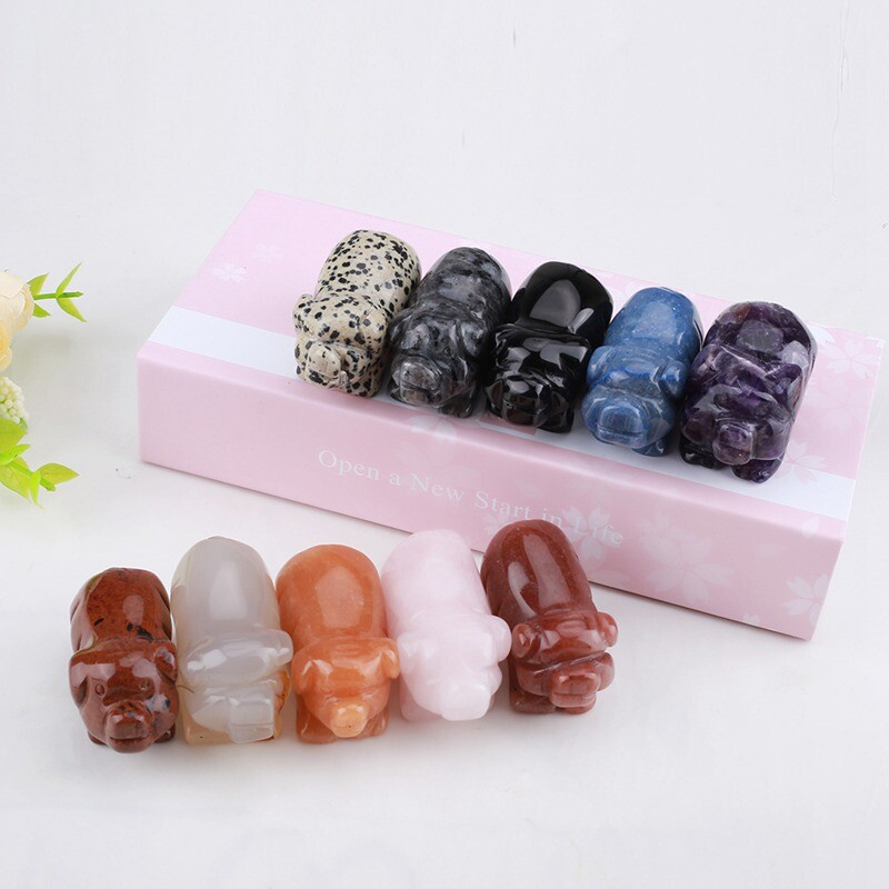 1.5'' Natural Quartz Crystal Cute Baby Piggy Hand Carved Healing Animal Decor