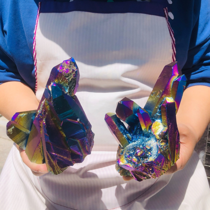 2pieces3.43LB Color Flame Electroplate Quartz Crystal Specimen Healing point 481