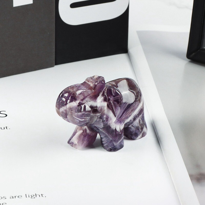 Natural Quartz Baby Elephant Stone Crystal Healing Carved Gemstone Animal Decor
