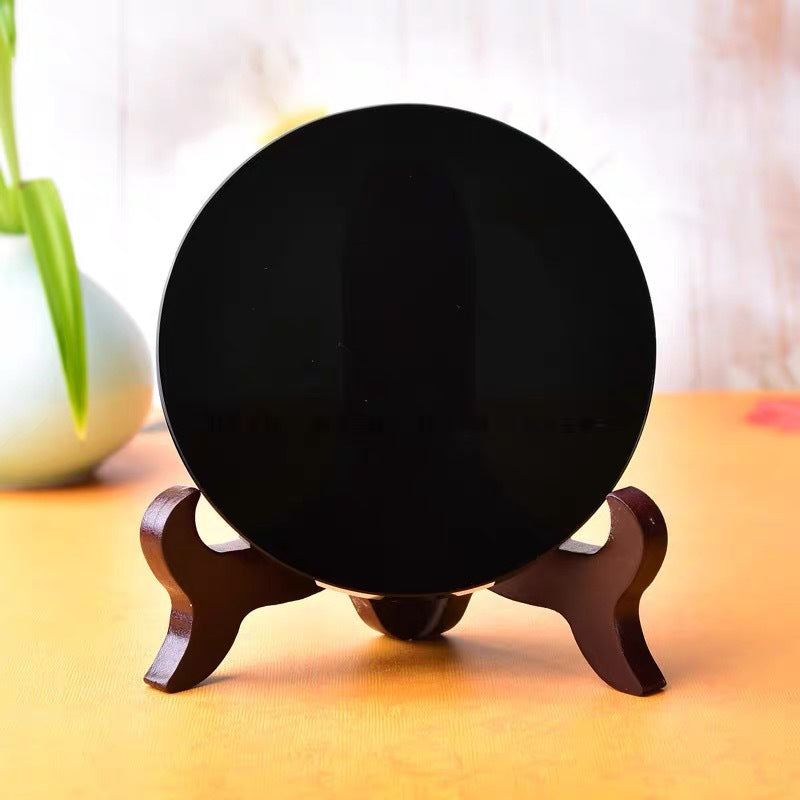 Natural Obsidian Lucky Pendant Disc Obsidian Mirror Disc Seven Star Array Chassis Ornaments Home Ornaments