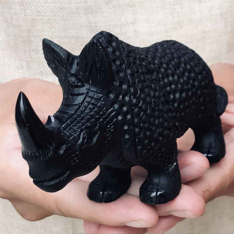 0.33kg Natural obsidian rhinoceros carved Quartz Crystal skull Healing