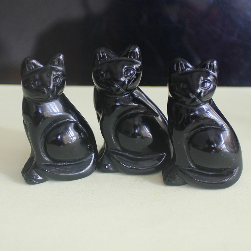 Carved mixed gemstone quartz crystal cat figurine animal carving home decor 2''