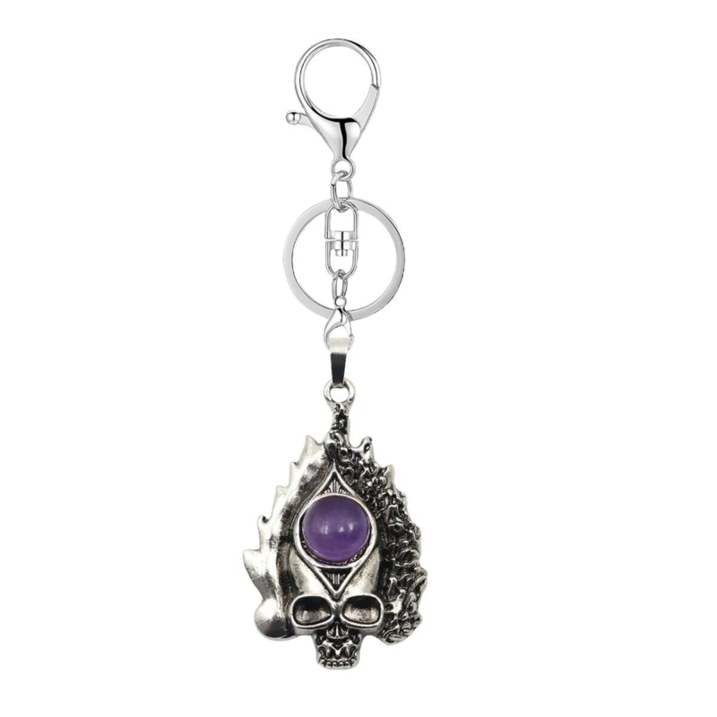 3P Fashion Gothic Skull Keychain Silver Skeleton Stone Pendant Keyring Jewelry