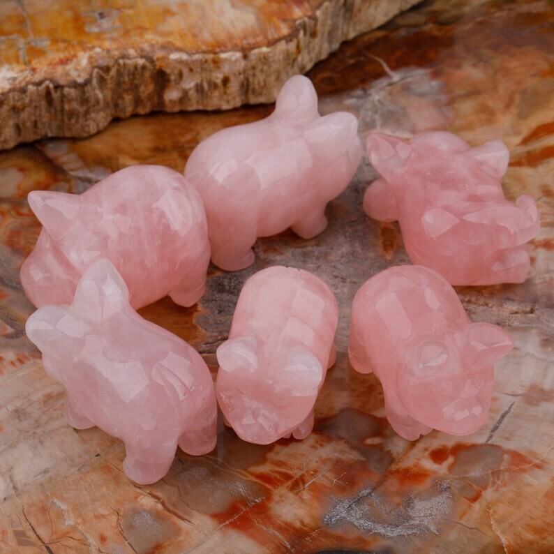 1Pc Rose Quartz Pig Skull Crystal Animal Hand Carved Statute Healing Rocks Decor