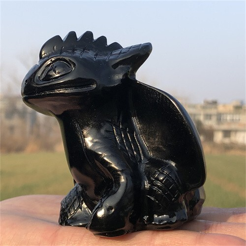 300g Natural Carved obsidian Toothless Figurines Reiki Quartz Crystal Skull Deco