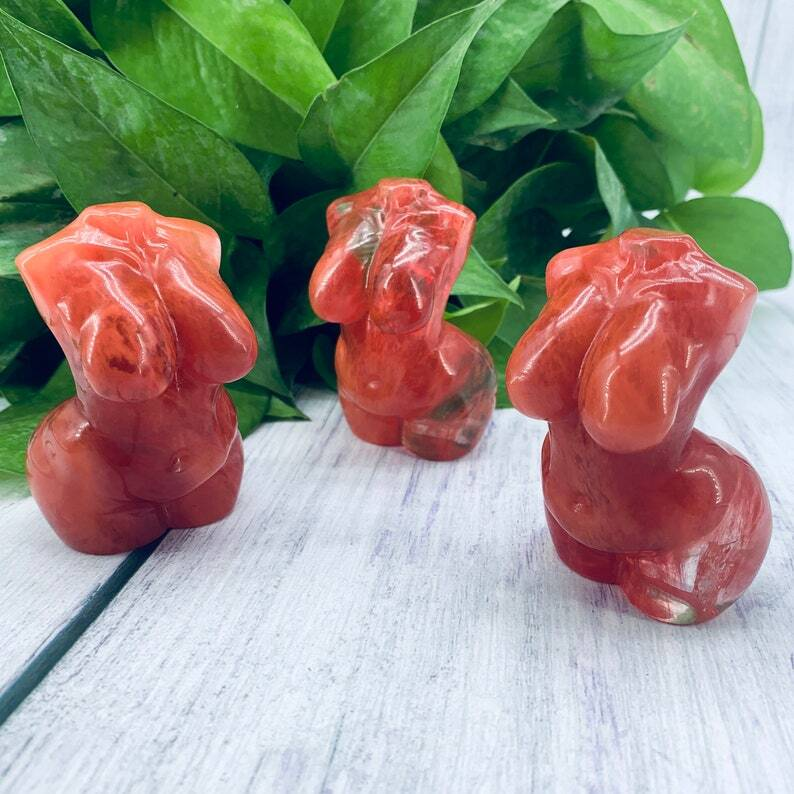 1pc Red Melting Stone Plumpy Goddess Crystal Carving Decoration Collection Heal