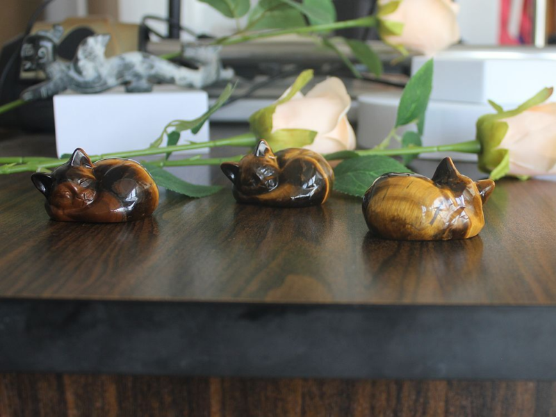 Carved crystal gemstone crystal sleeping cat figurine animal statue decor 2''