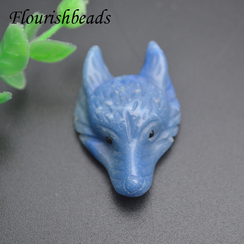 Multi Natural Stone Quartz Crystal Carved Wolf Head Animal Pendant DIY Necklace