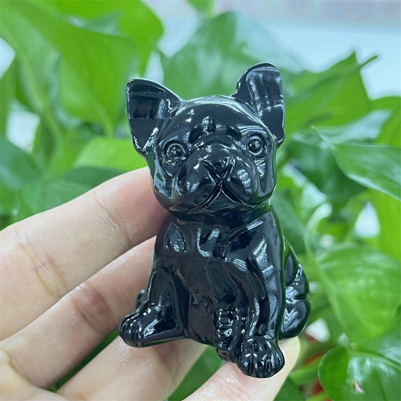 Natural Quartz Crystal Carved Rough Stone French Bulldog Healing Animal Decor