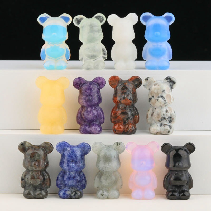 Natural Quartz Crystal Gloomy Little Bear Healing Rock Carved Animal Stone Gift