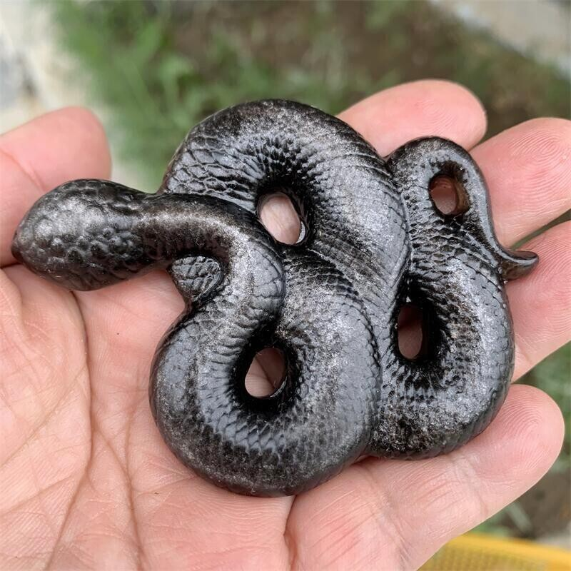 Natural Silver Obsidian Snake Carved Polished Animal Gemstone Mineral