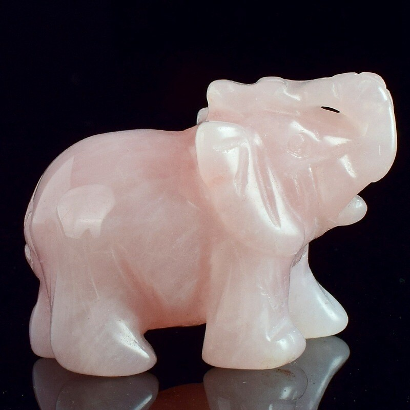 Natural Rose Quartz Crystal Carved Elephant Healing Stone Animal Sculpture Reiki
