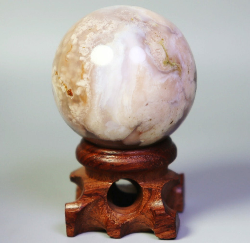 Natural Snowflake Cherry Blossom Flower Agate Quartz Crystal Sphere Ball / Stand